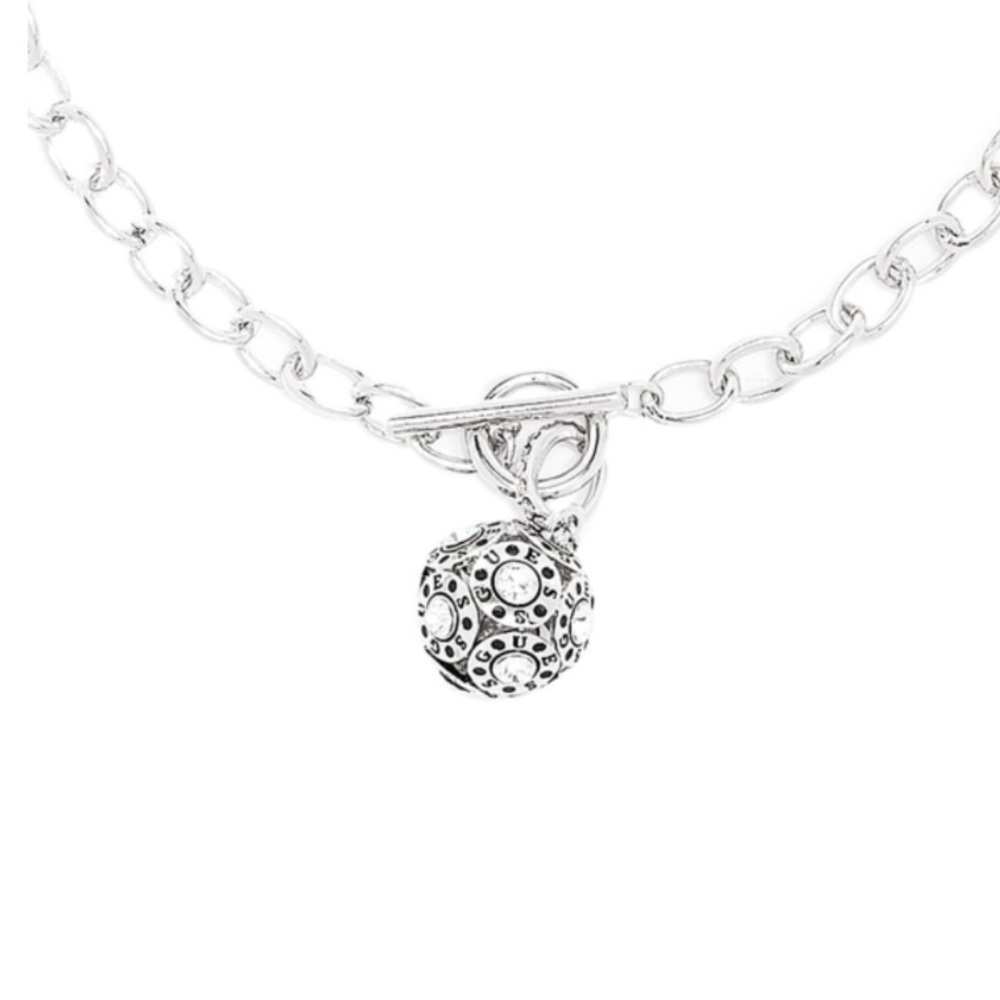 NWT GUESS SILVER LOGO TOGGLE NECKLACE - Picture 2 of 4